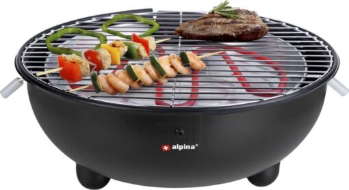 Alpina Elektrische BBQ Tafel-Barbecue 1250W 30 Cm Zwart