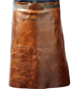 Vitello Leren Barbecue Schort met Zak 60 cm Lang Donkerbruin