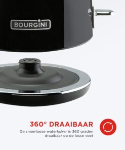 Alternative view of Bourgini Retro Waterkoker 1.7L 2200W Zwart/RVS