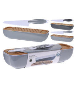 Excellent Houseware Broodtrommel + Houten Snijplank en Mes Assorti