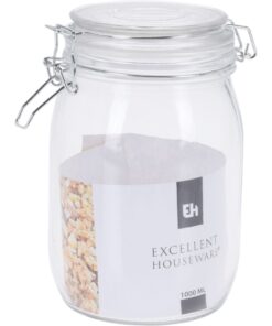 Excellent Houseware Glazen Voorraadpot met Klem 1L