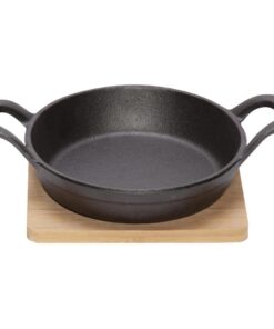 Gietijzeren Gratinschaal 16 cm + Bamboe Onderzetter Zwart