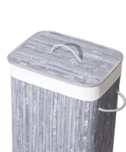 Homestyle Pro Rechthoekige Bamboe Wasmand 40x30x60 cm Grijs/Wit